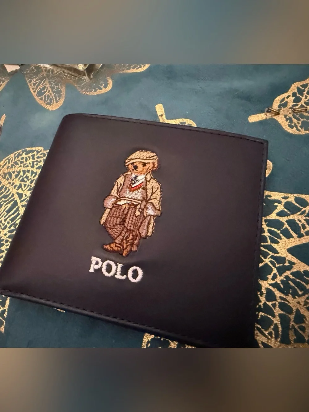 Polo Ralph Lauren Black Leather Wallet with Embroidered Bear brand new
